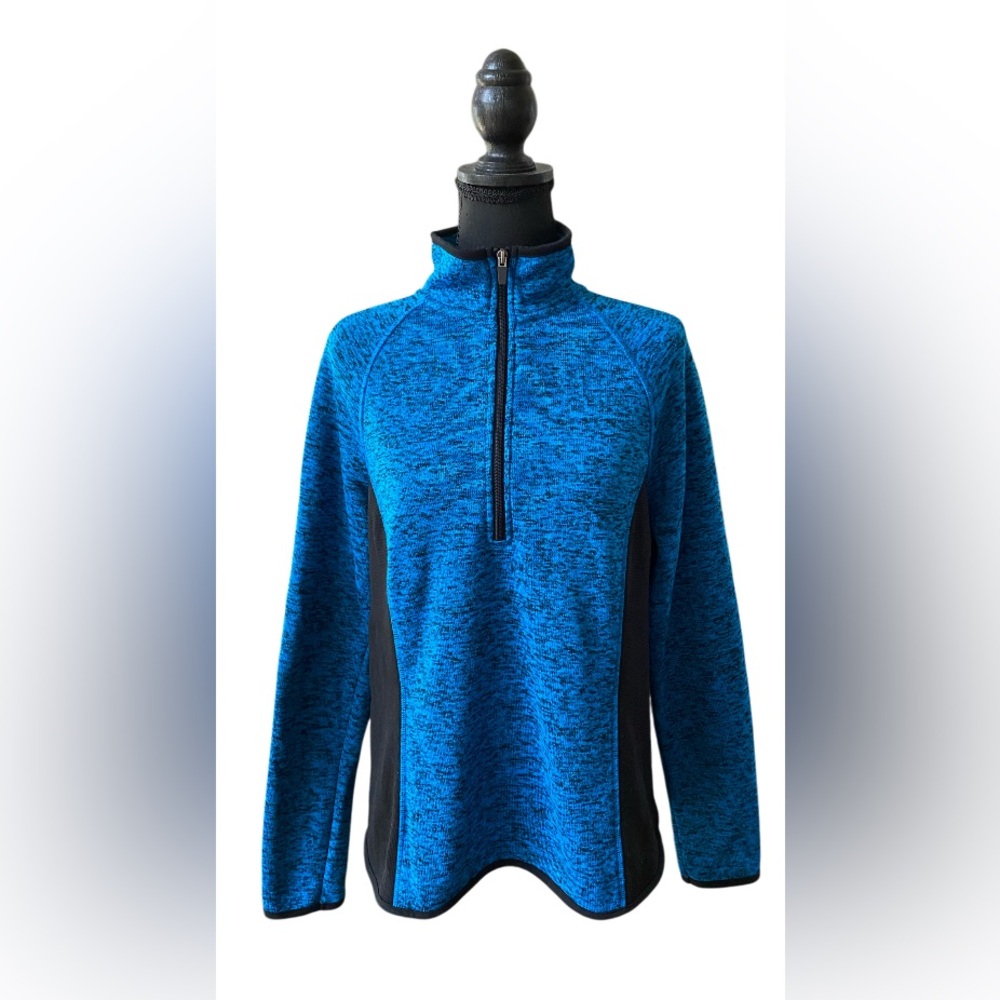 Exertek: Blue and Black Brushed Pull Over Jacket with Black Side Panels